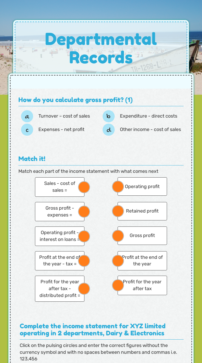 Departmental Records worksheet preview image