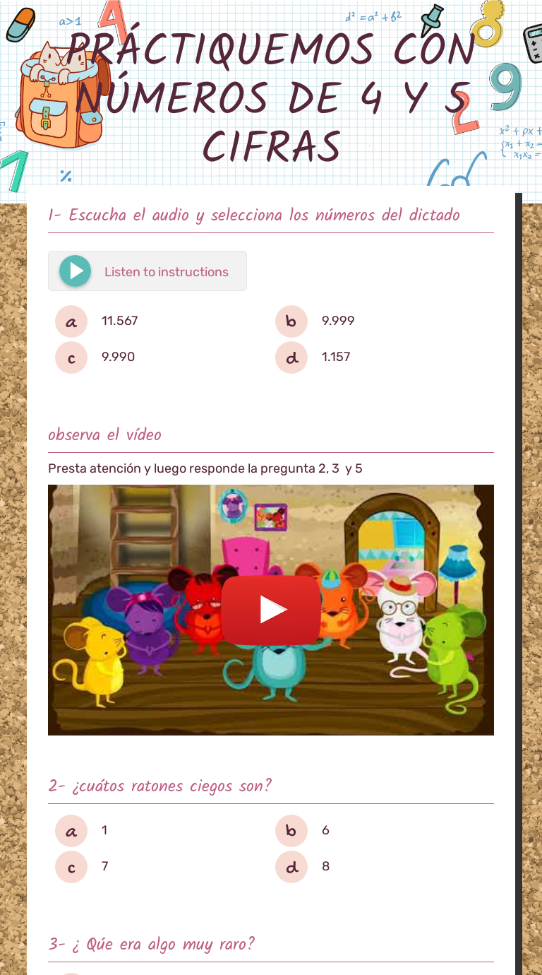 PRÁCTIQUEMOS CON NÚMEROS DE 4 Y 5 CIFRAS worksheet preview image