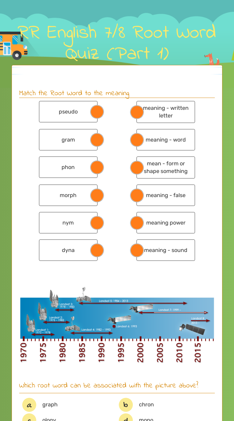 RR English 7/8 Root Word Quiz (Part 1) worksheet preview image