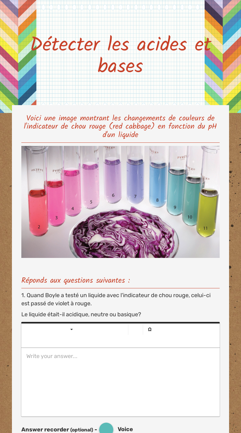 Détecter les acides et bases Grade 6 worksheet preview