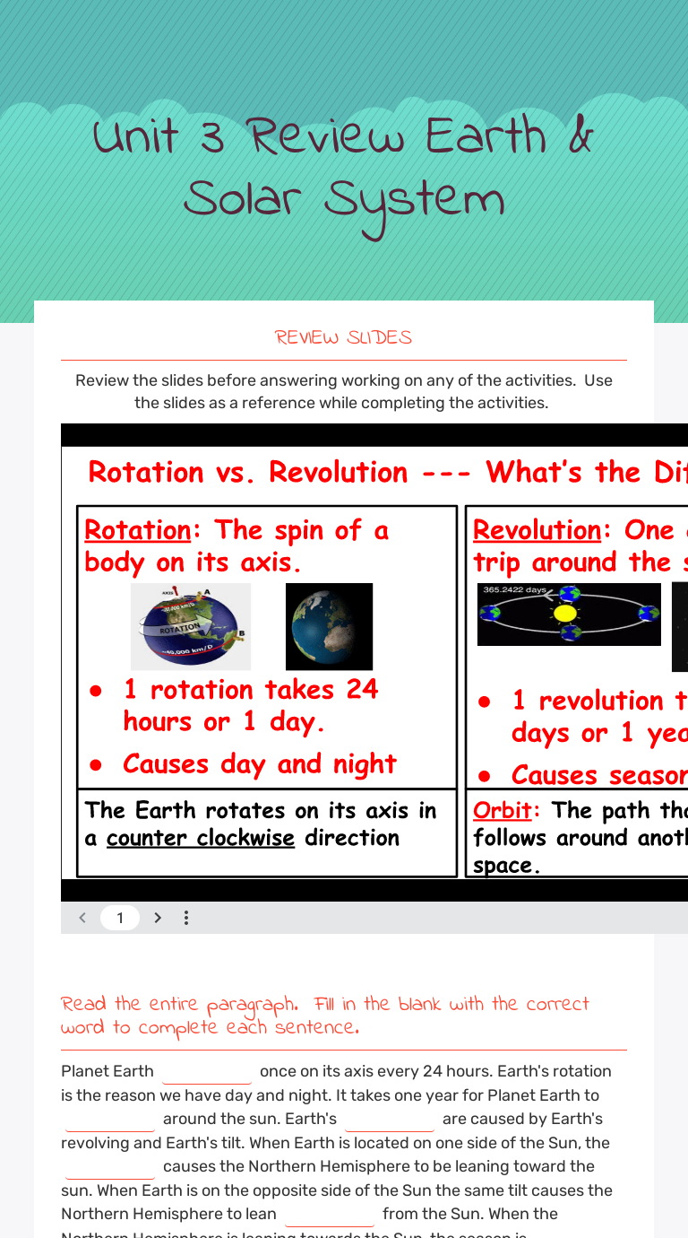 Unit 3 Review          
  Earth & Solar System worksheet preview image