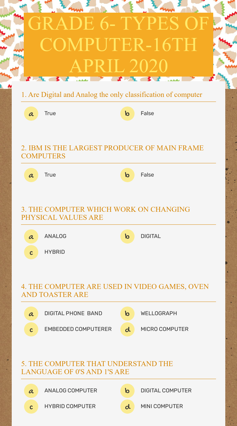 GRADE 6- TYPES OF COMPUTER-16TH worksheet