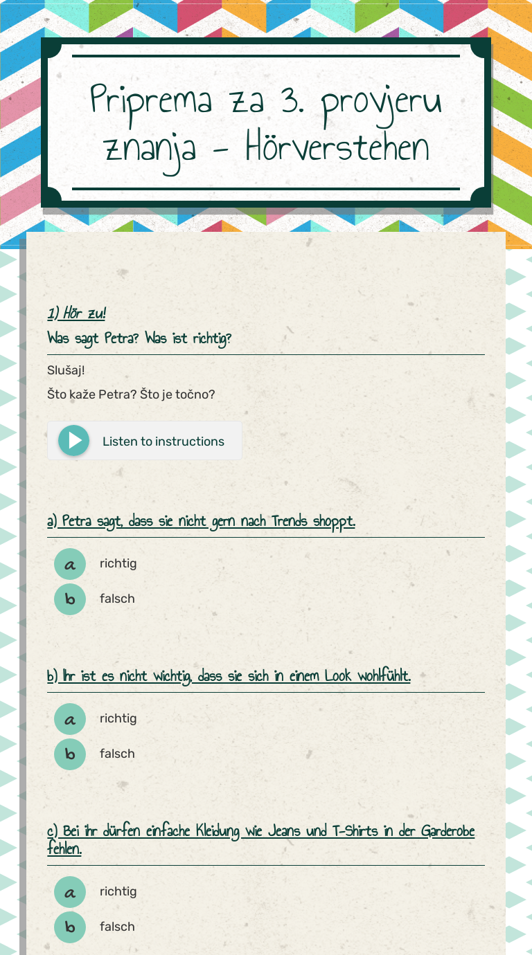Priprema Za 3 Provjeru Znanja Horverstehen Interactive Worksheet By Kristina Obadic Wizer Me