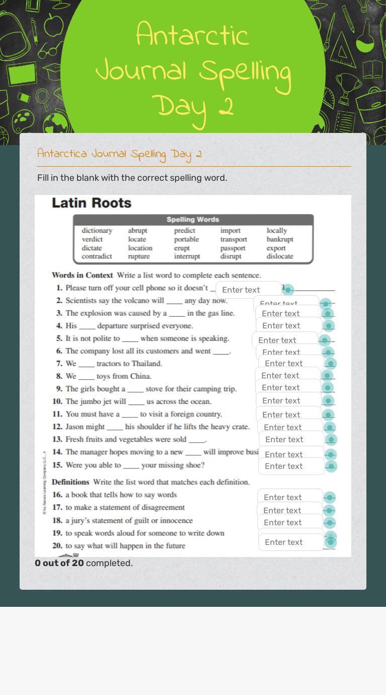 Antarctic Journal Spelling Day 2 Grade 4 worksheet preview