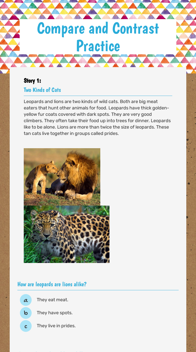 Compare and Contrast Practice worksheet preview image