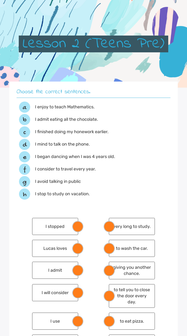 Lesson 2 (Teens Pre) worksheet preview image