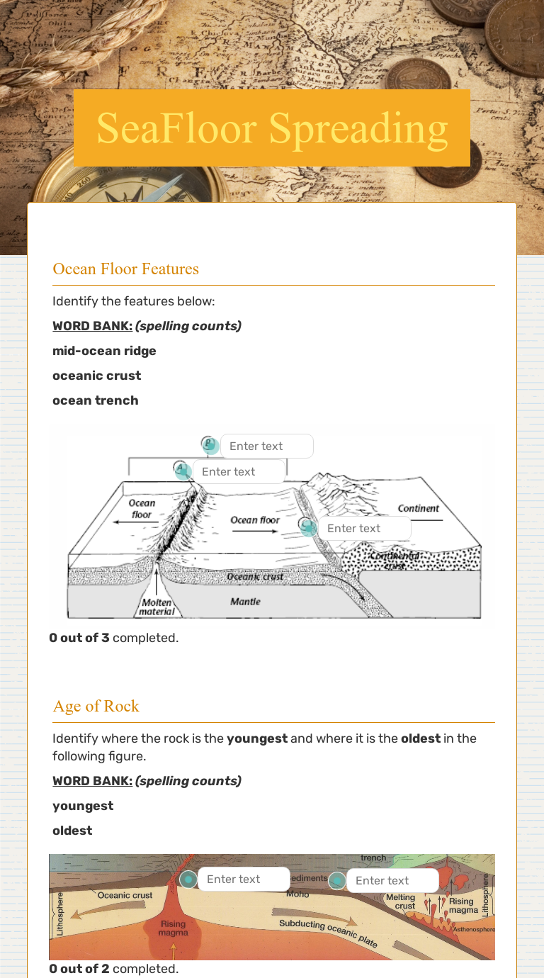 Interactive Worksheets  Wizer.me For Sea Floor Spreading Worksheet Answer