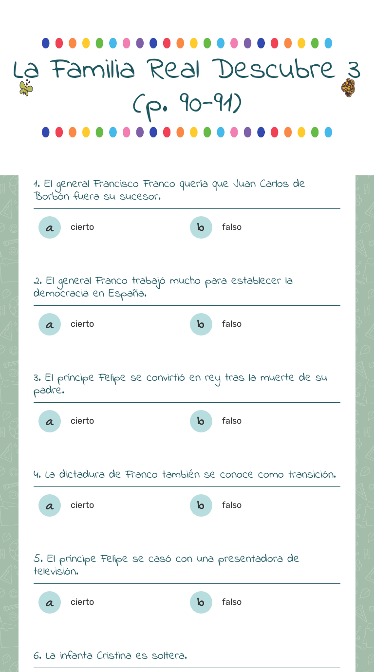 La Familia Real         Descubre 3 (p. 90-91) worksheet preview image