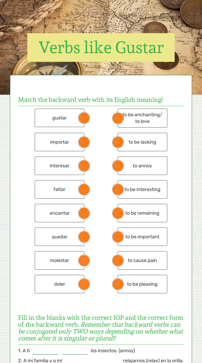 Verbs Like Gustar | Interactive Worksheet By Ashley Koza | Wizer.me