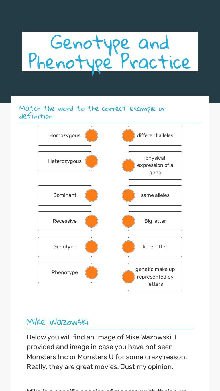 Genotype and Phenotype Practice  Interactive Worksheet by Julie Inside Genotypes And Phenotypes Worksheet