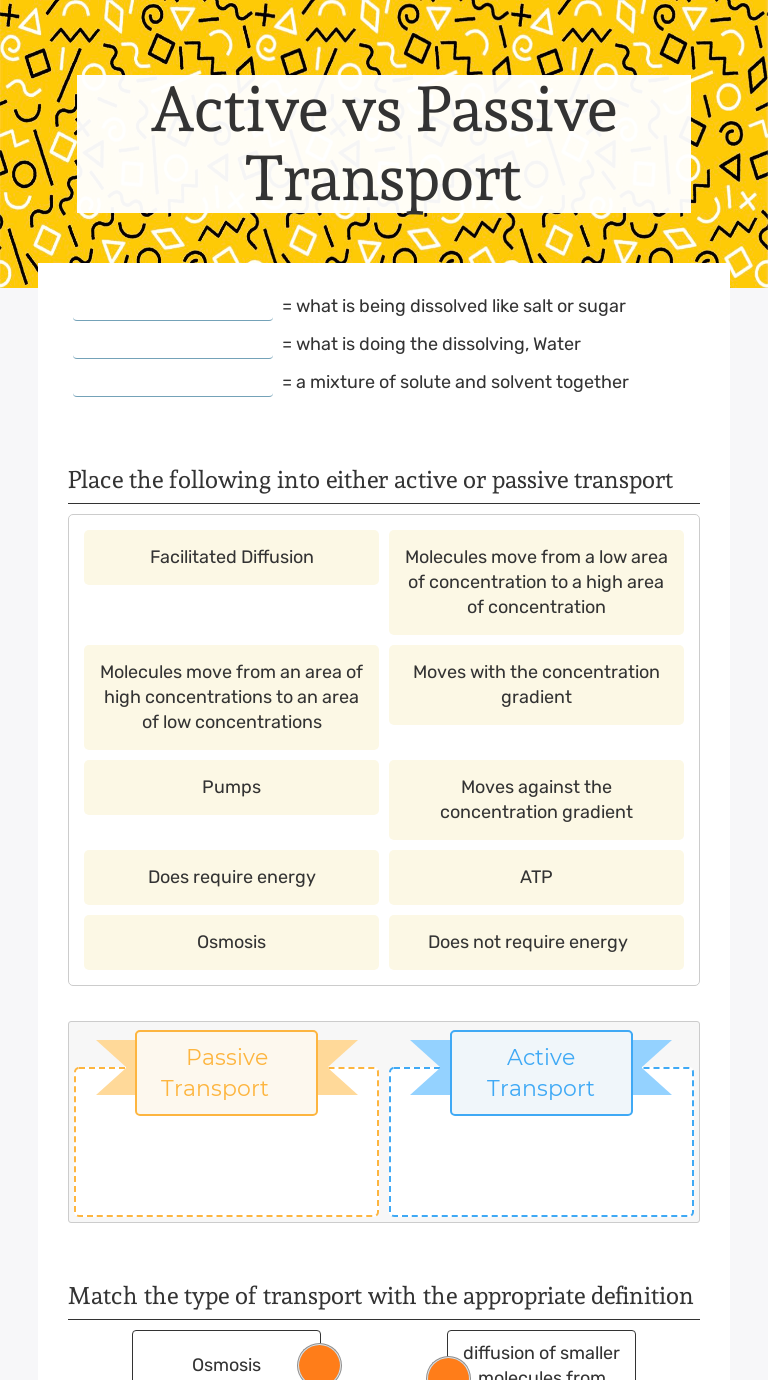 Active and passive transport worksheet