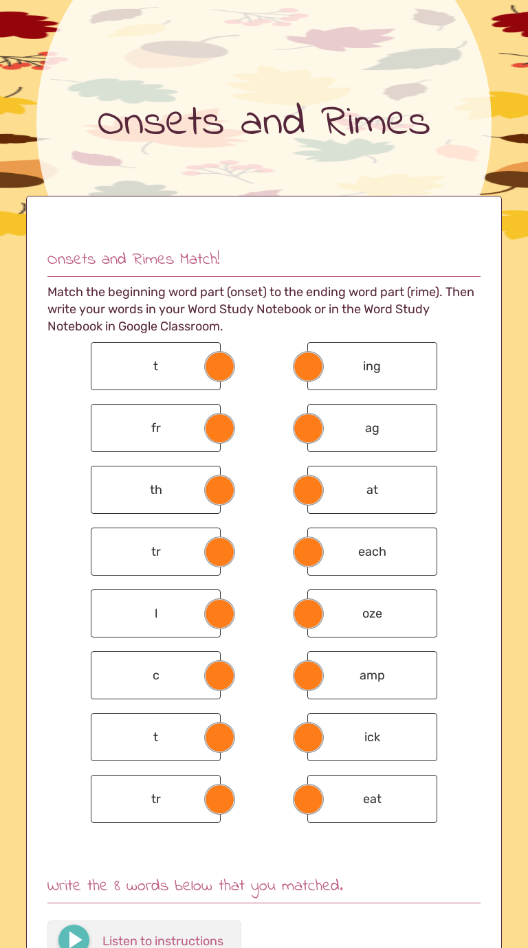 Onsets 
and
Rimes worksheet preview image