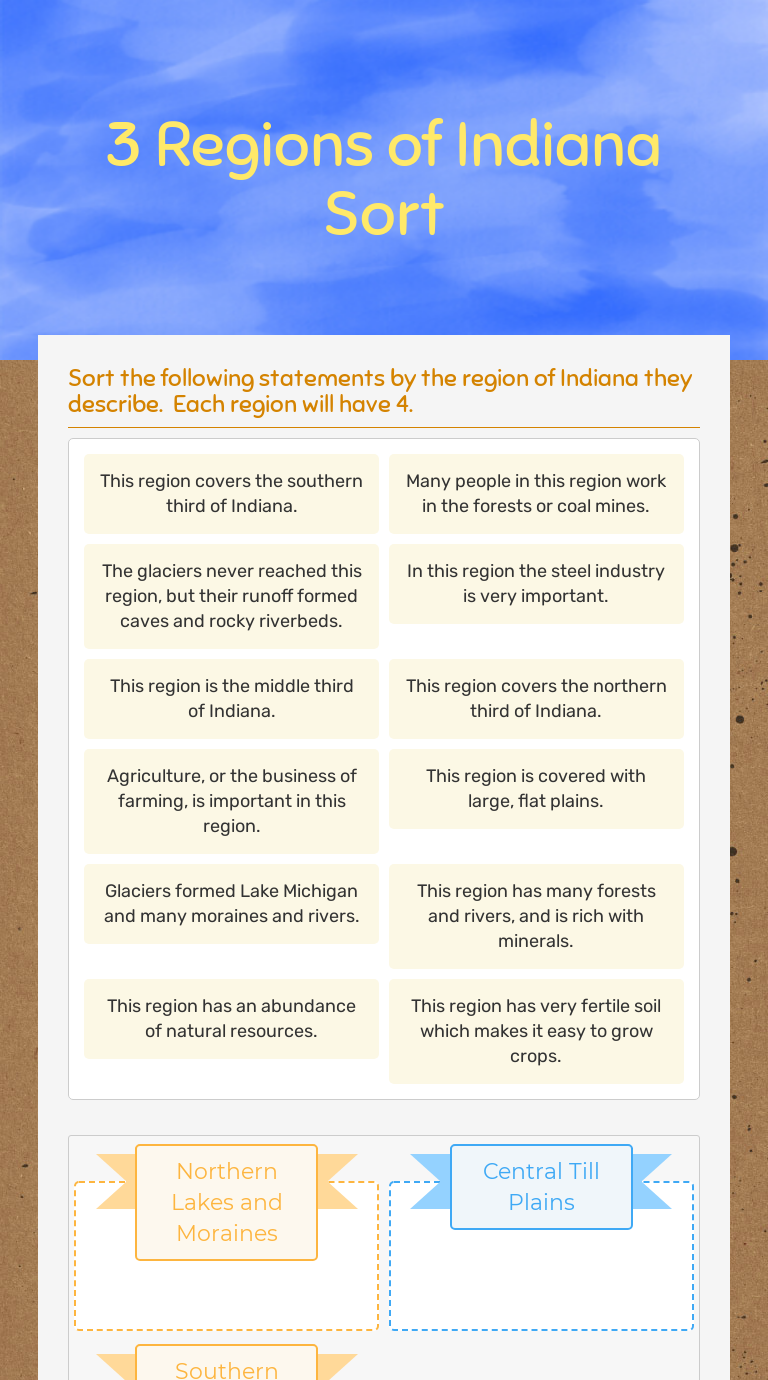 3 Regions of Indiana Sort Grade 4 worksheet preview