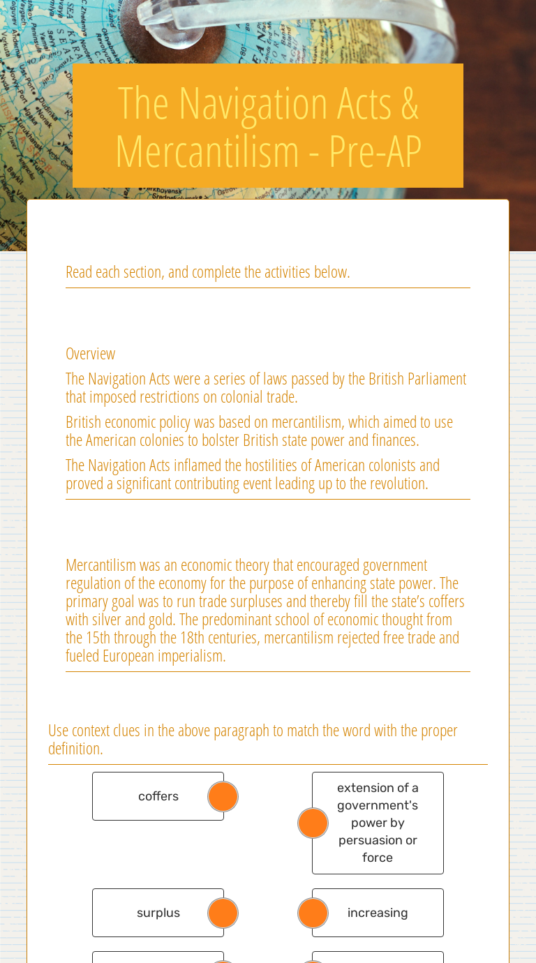 The Navigation Acts & Mercantilism PreAP Interactive Worksheet by Brad Keel Wizer.me