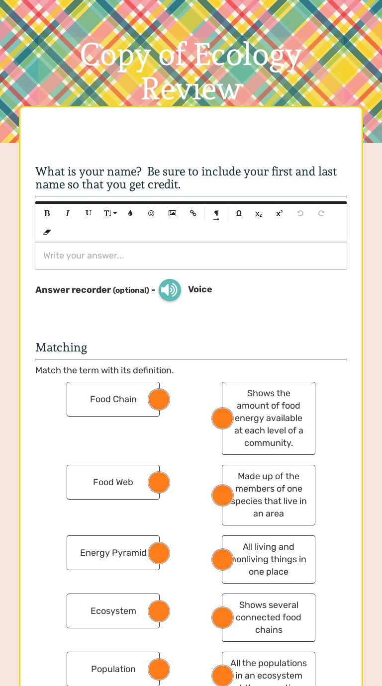 Copy Of Ecology Review | Interactive Worksheet By Nicole Heath | Wizer.me