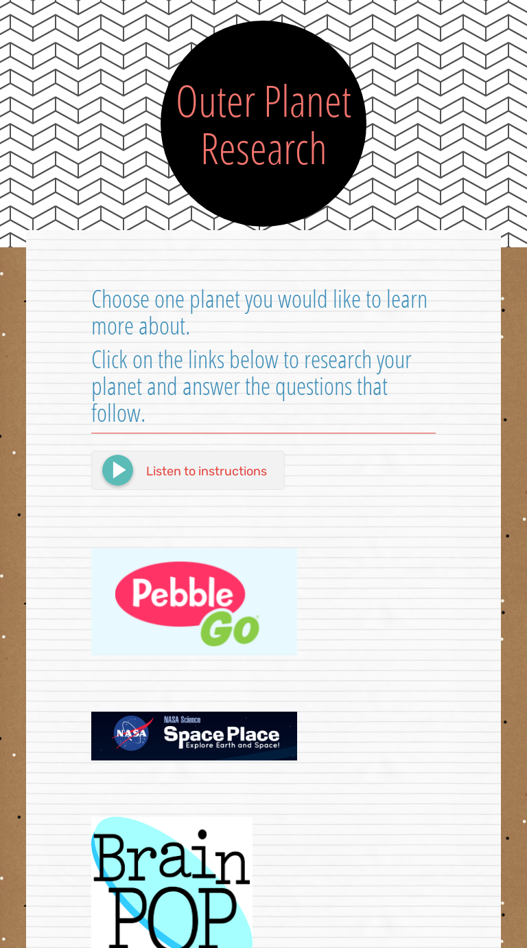 Outer Planet Research Interactive Worksheet By Jamie Boswell Wizer me