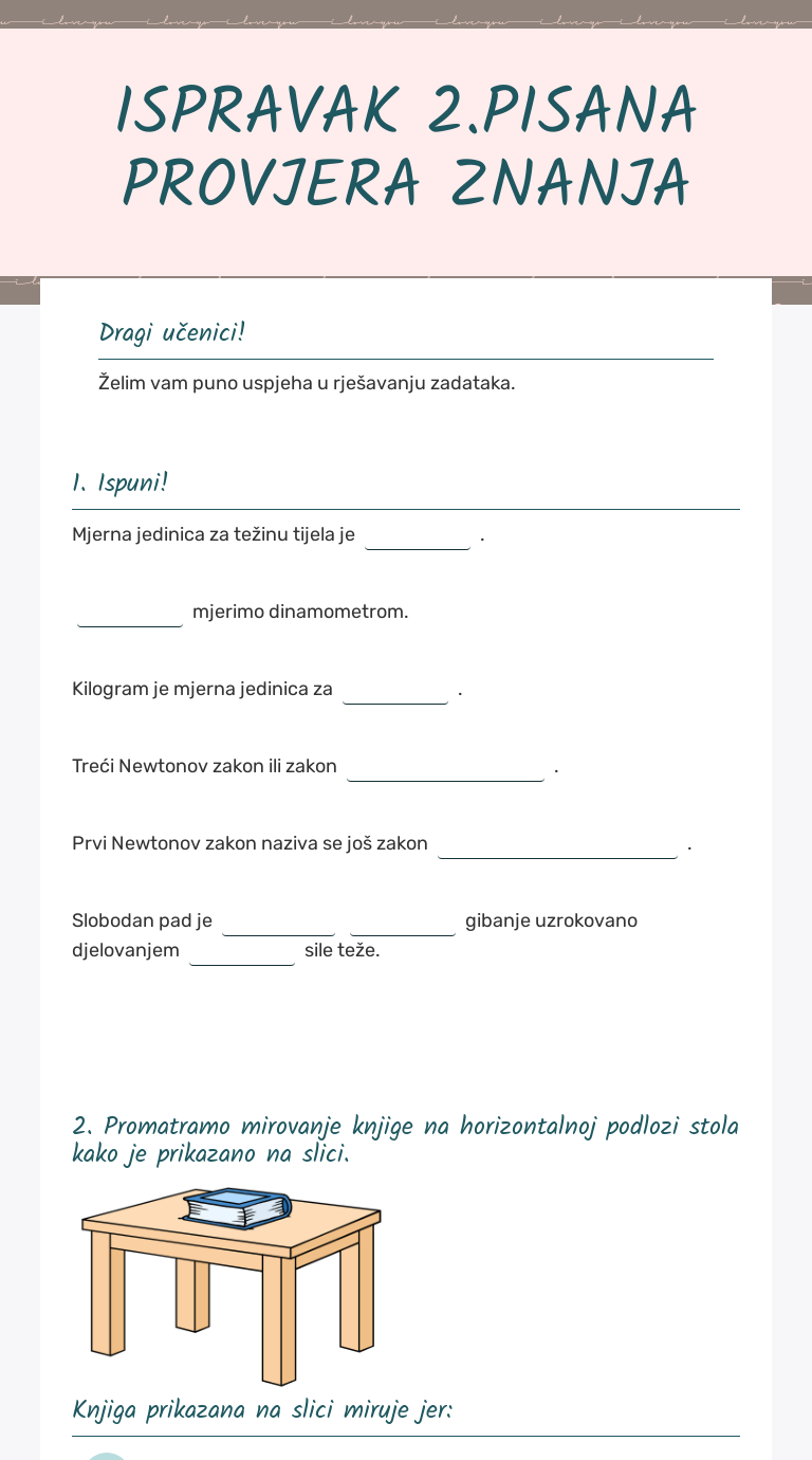 ISPRAVAK 2.PISANA PROVJERA ZNANJA | Interactive Worksheet By Irena ...