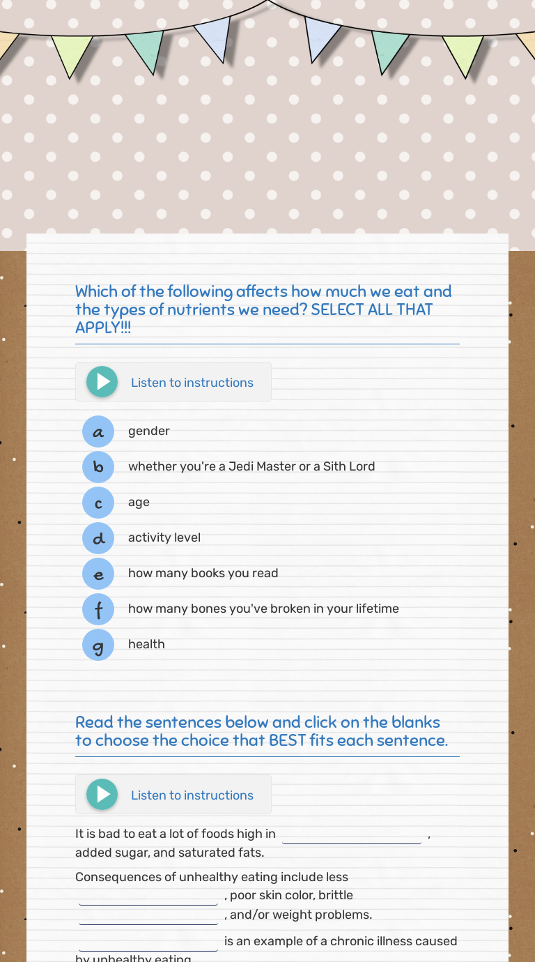 1st year Introduction to NUTRITION worksheet preview image