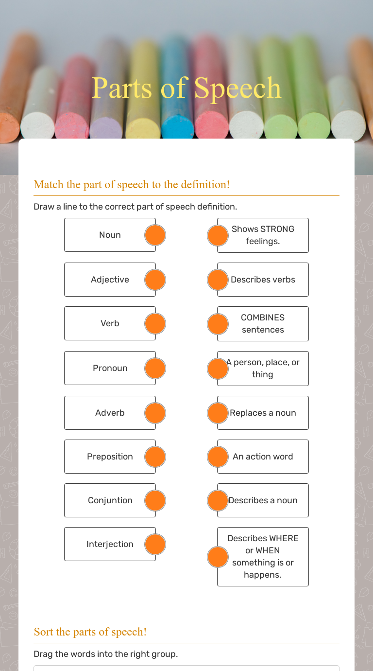 Parts of Speech worksheet preview image