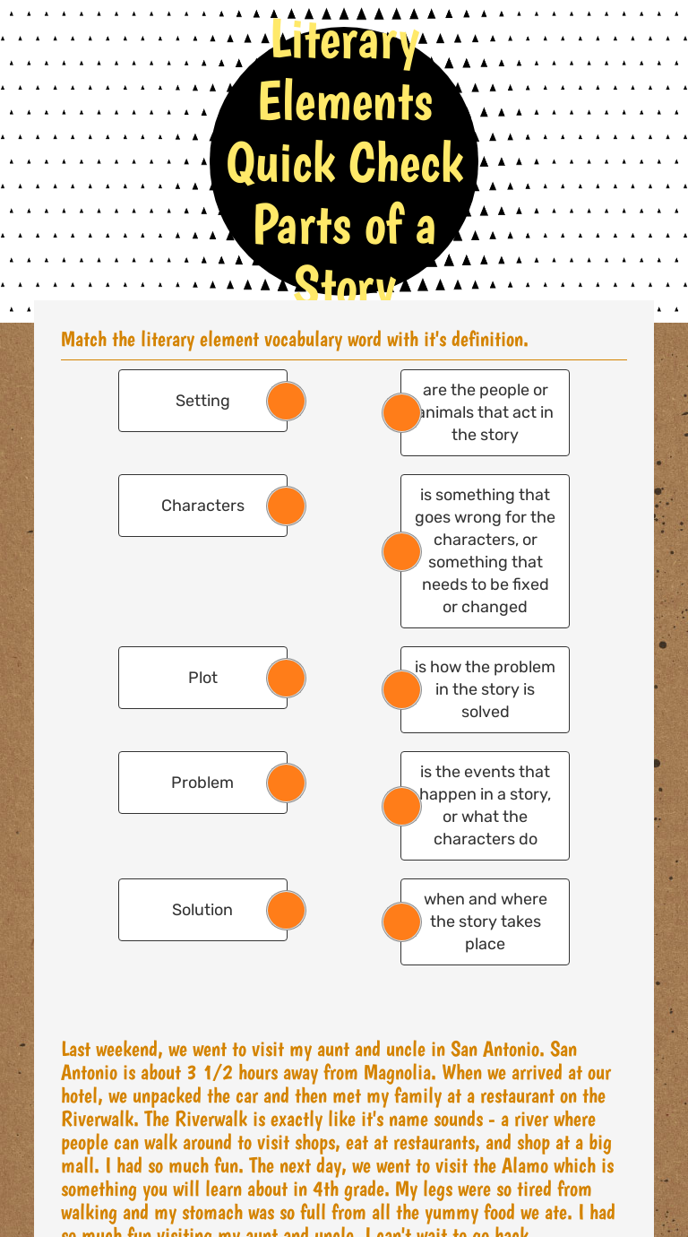 Literary Elements Quick Check  Parts of a Story Grade 3 worksheet preview