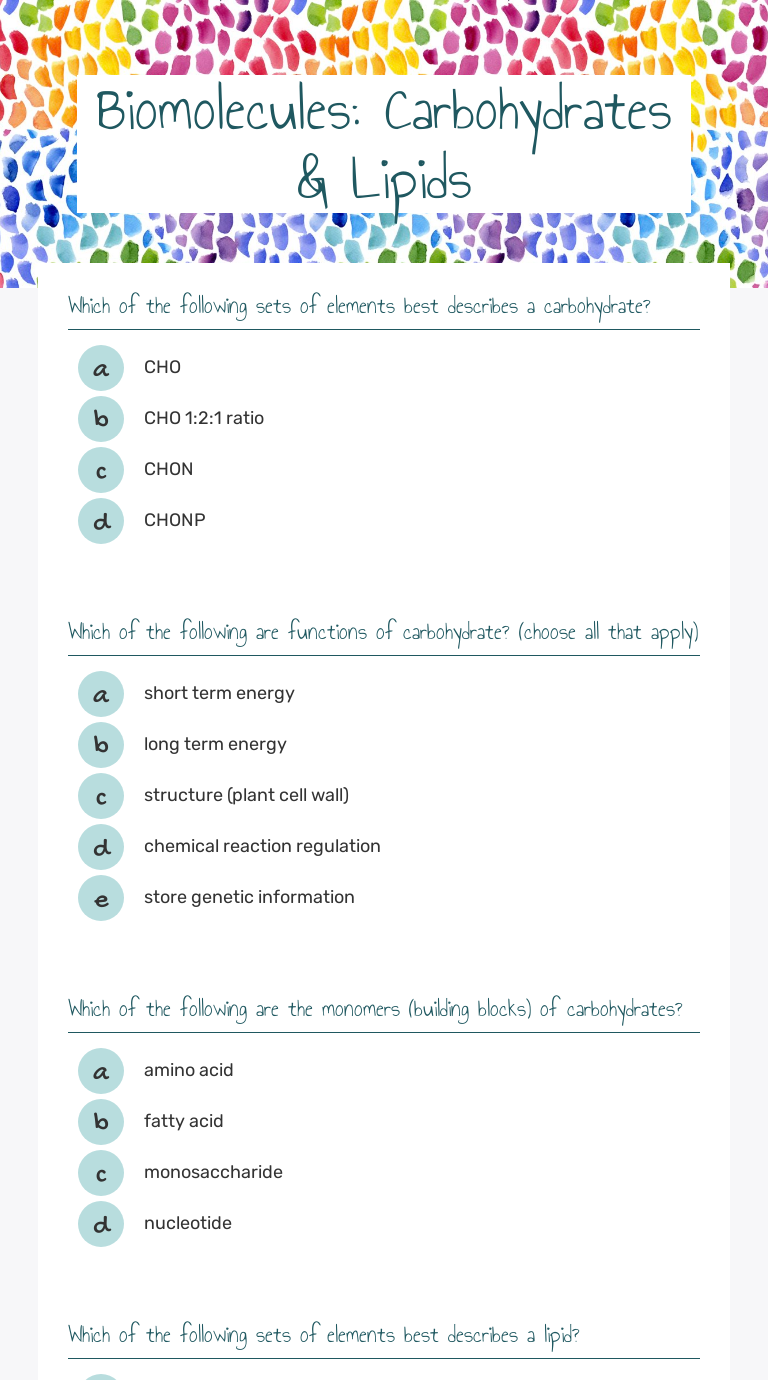 Biomolecules: Carbohydrates & Lipids | Interactive Worksheet By Erin ...