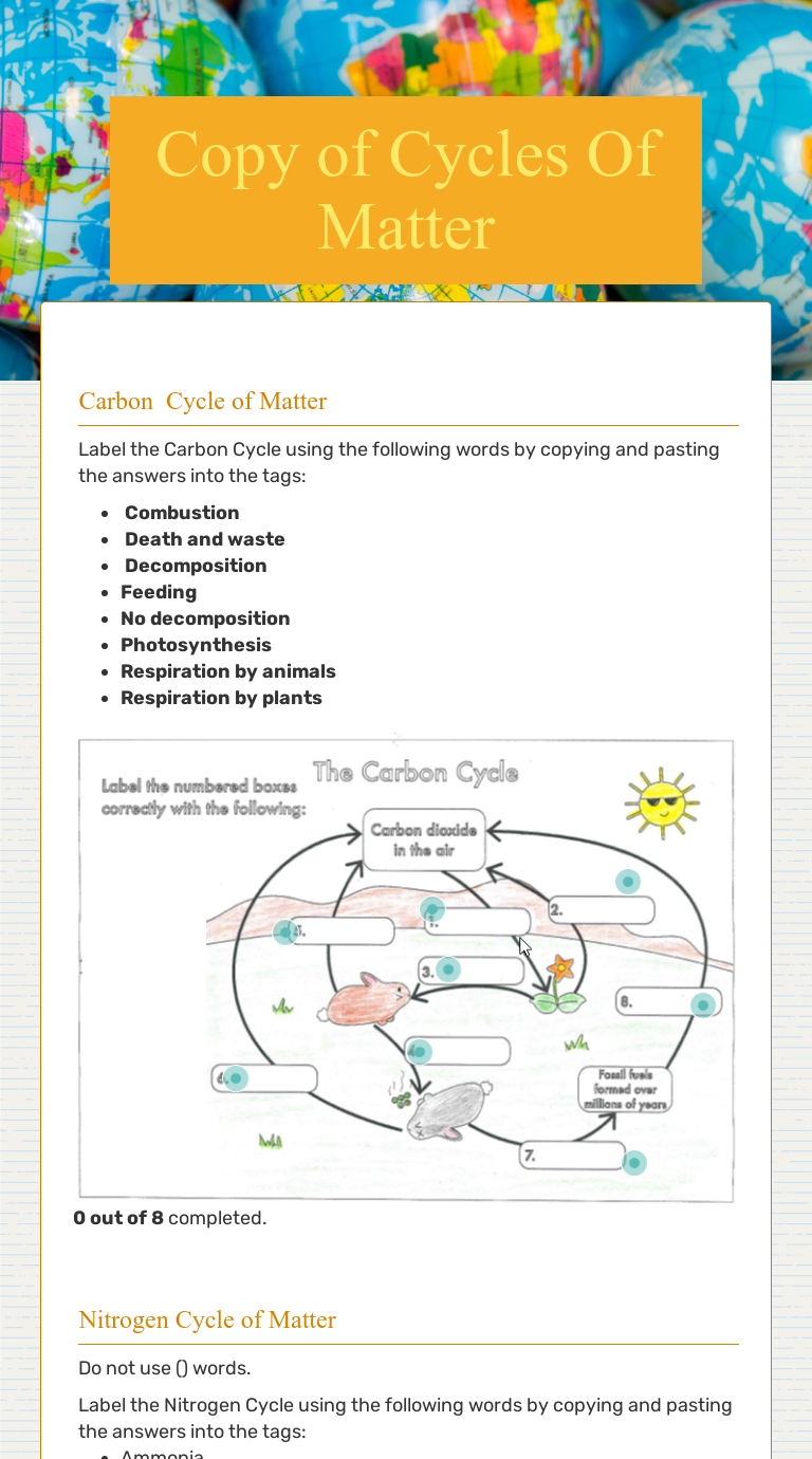 Copy of Cycles Of Matter  Interactive Worksheet by Asha Patke Pertaining To Carbon Cycle Worksheet Answers