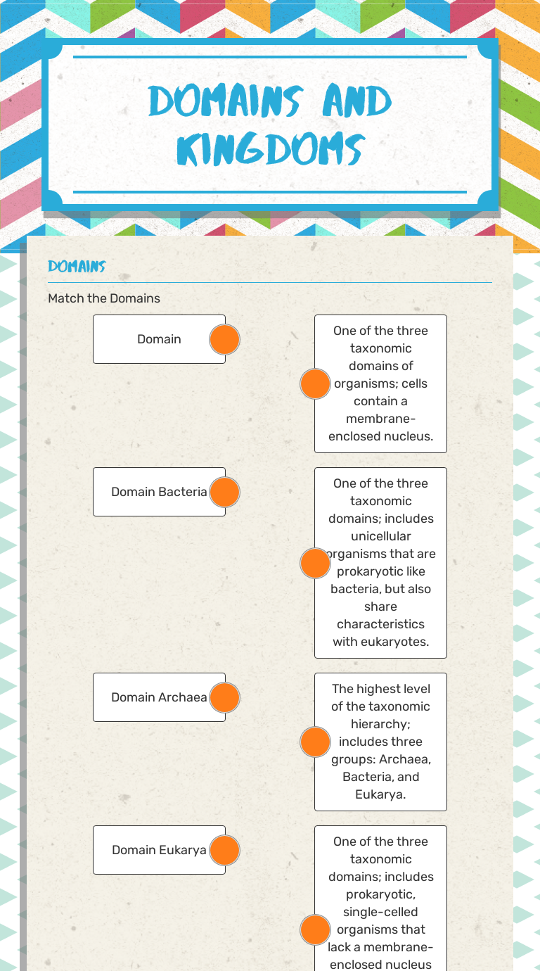 Domains and kingdoms  Interactive Worksheet by Alia M  Wizer.me Throughout Domains And Kingdoms Worksheet