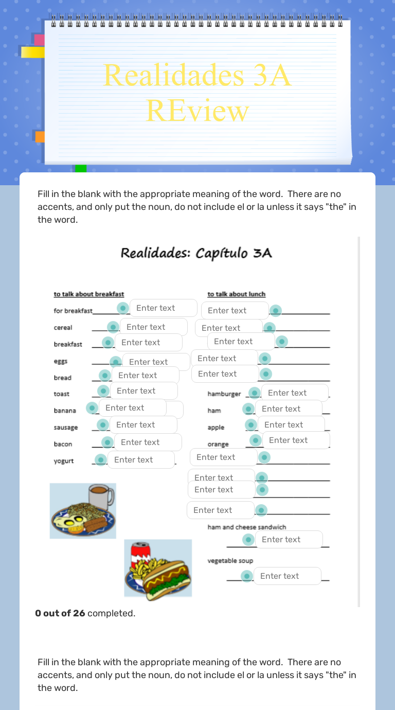 Realidades 3A REview | Interactive Worksheet By Gladys Fonseca | Wizer.me