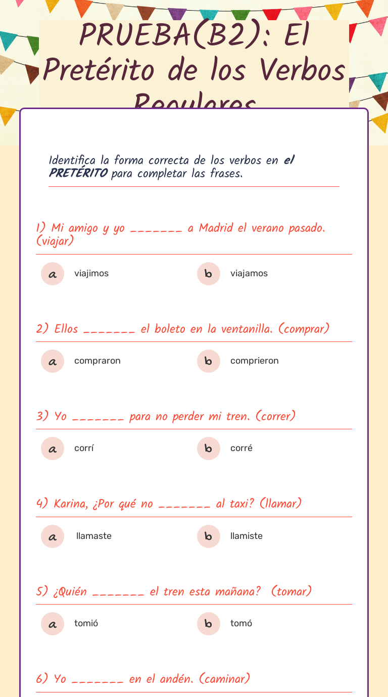 Preterito Verbos Regulares Worksheet