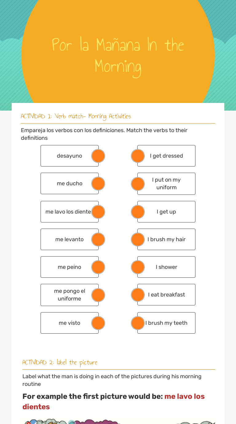 Por la Mañana In the Morning Interactive Worksheet by Jessica Colon
