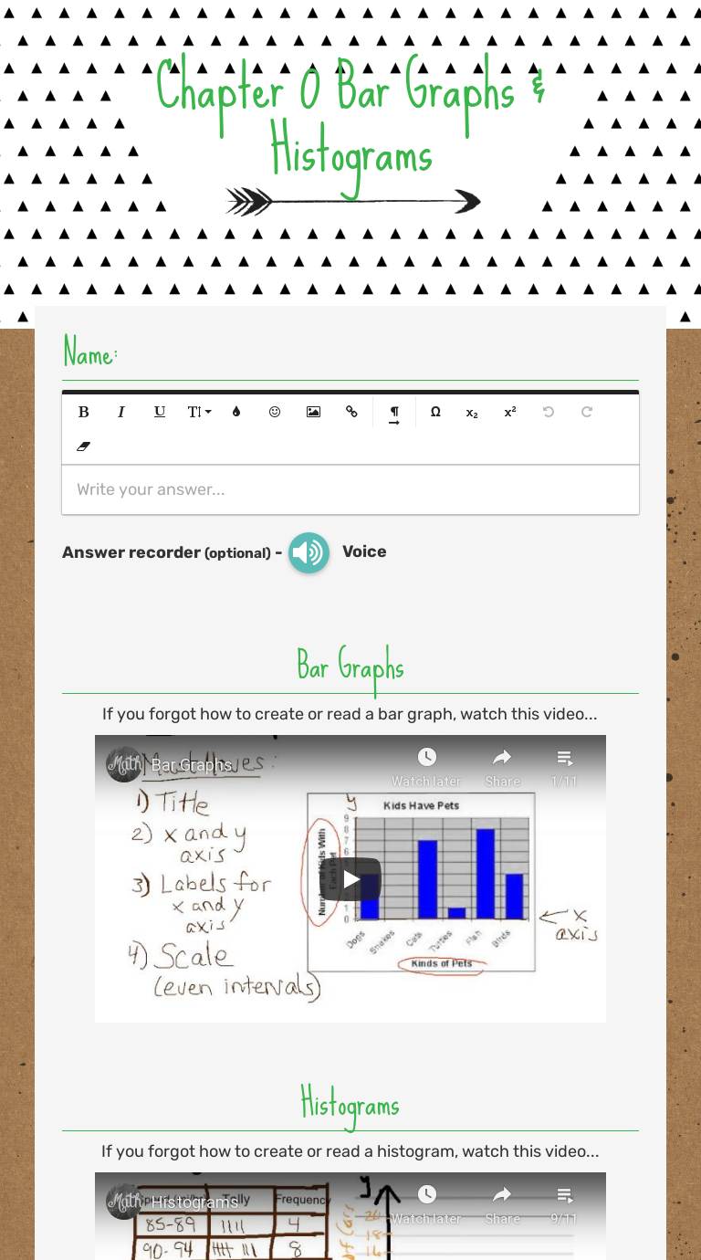 Chapter 0 Bar Graphs & Histograms Interactive Worksheet by Anna