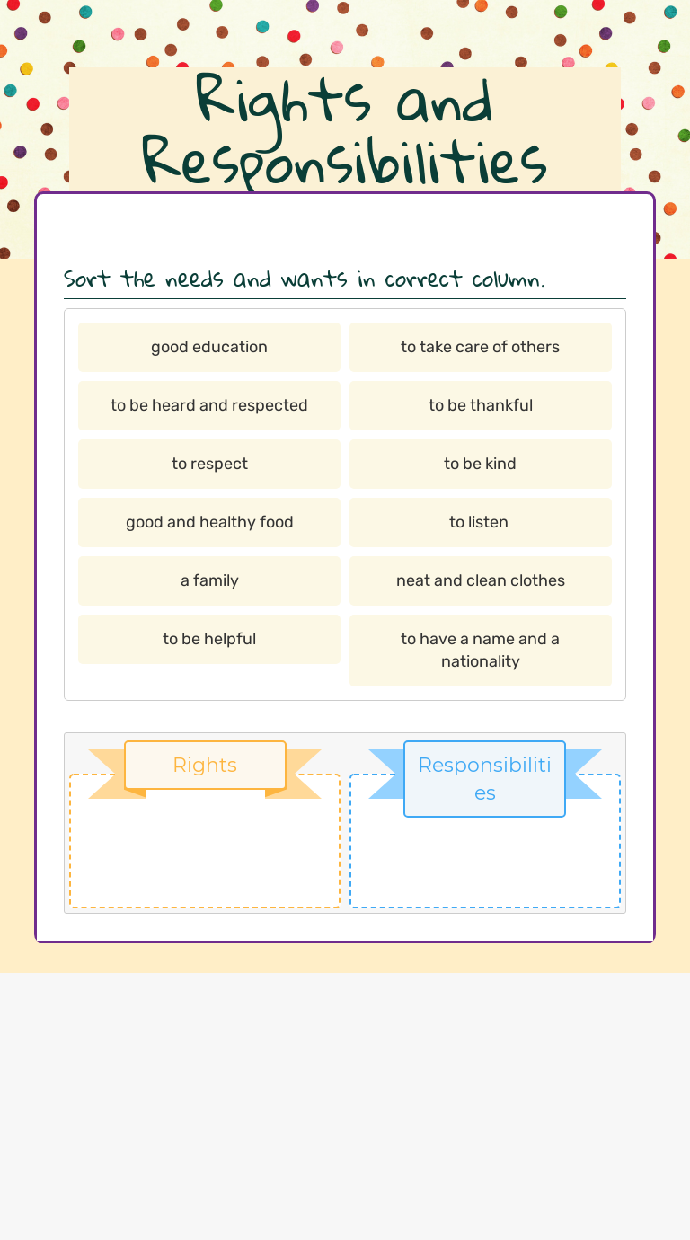 Rights and Responsibilities  Interactive Worksheet by Quratulain Throughout Rights And Responsibilities Worksheet