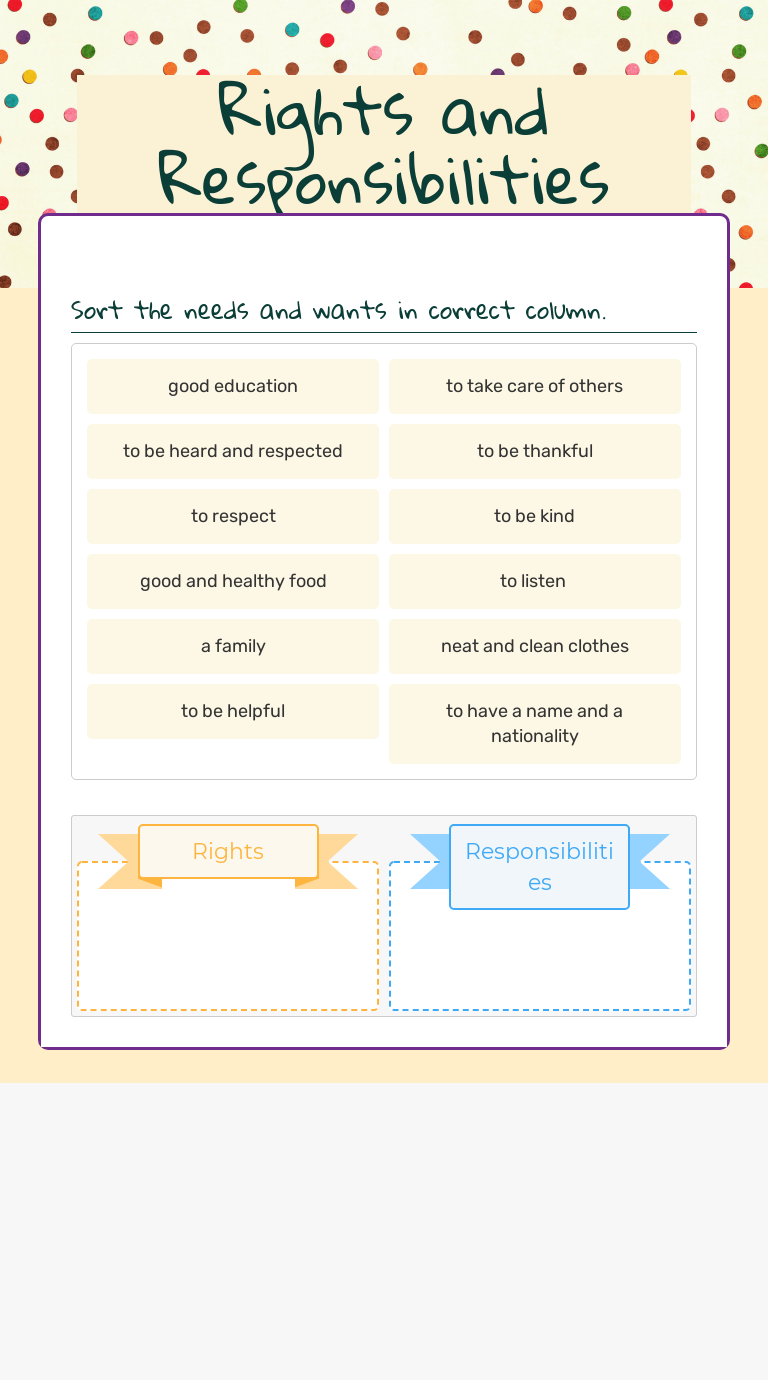 Children 39 S Rights And Responsibilities Worksheets Responsibility Unit