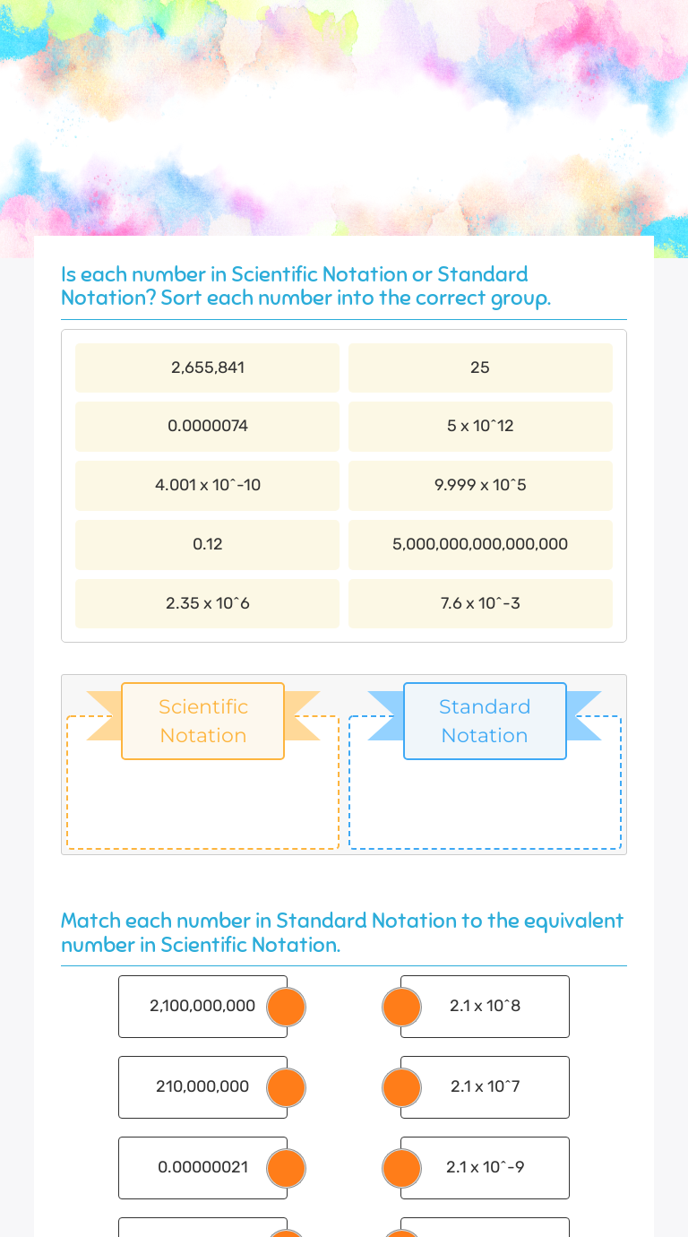 Converting Scientific and Standard Notation Grade 8 worksheet preview