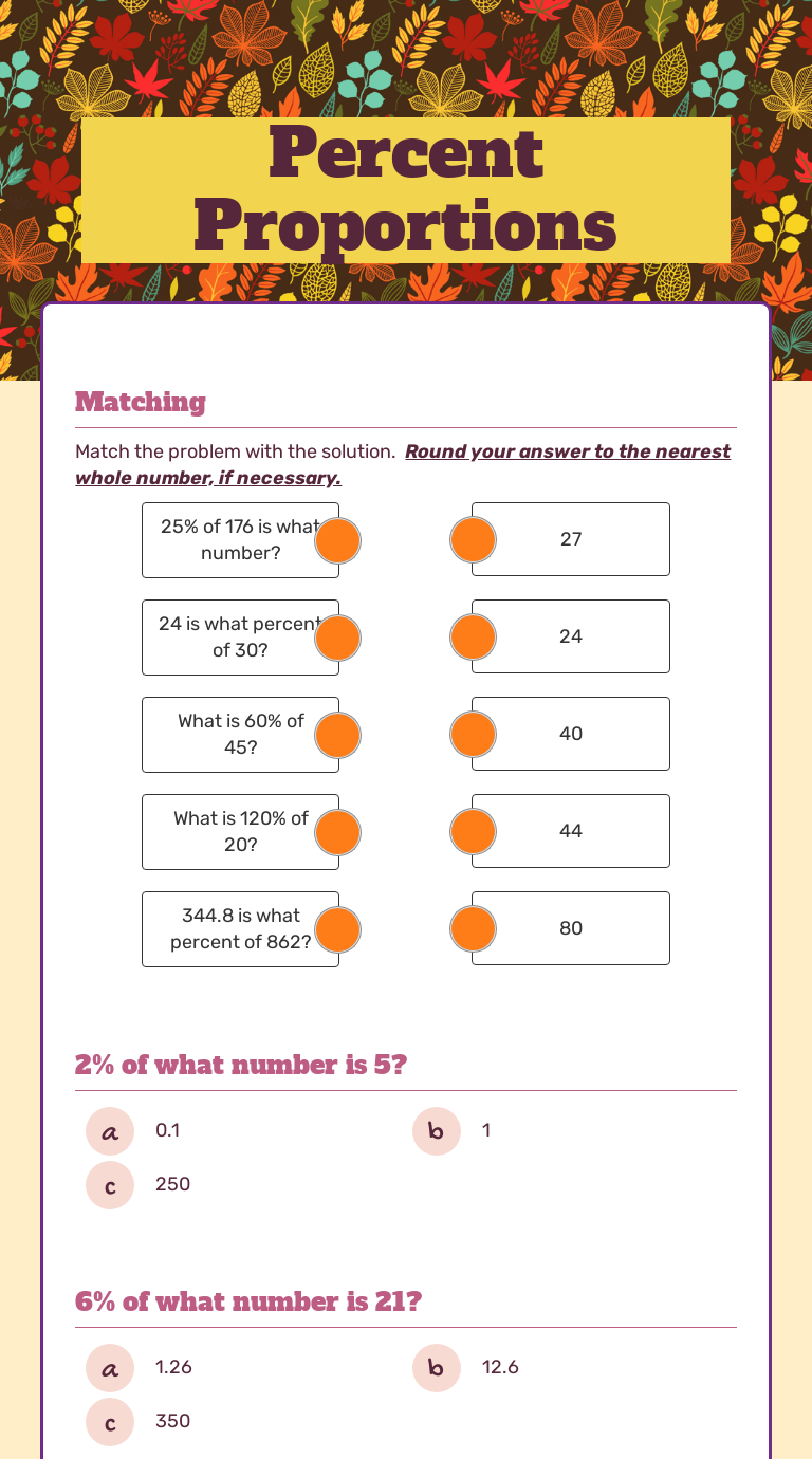 Percent Proportions | Interactive Worksheet By Courtney Amersbach ...