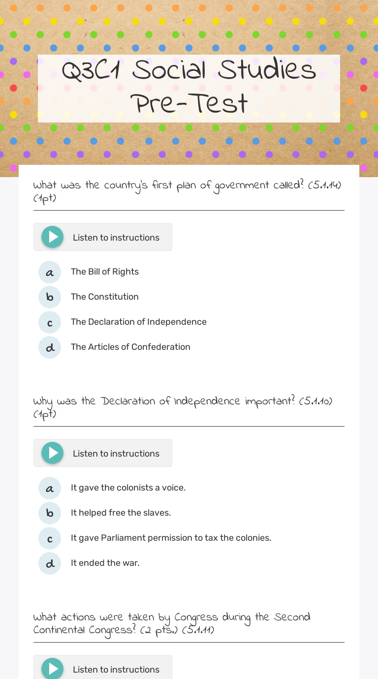Q3C1 Social Studies PreTest Interactive Worksheet by Michelle