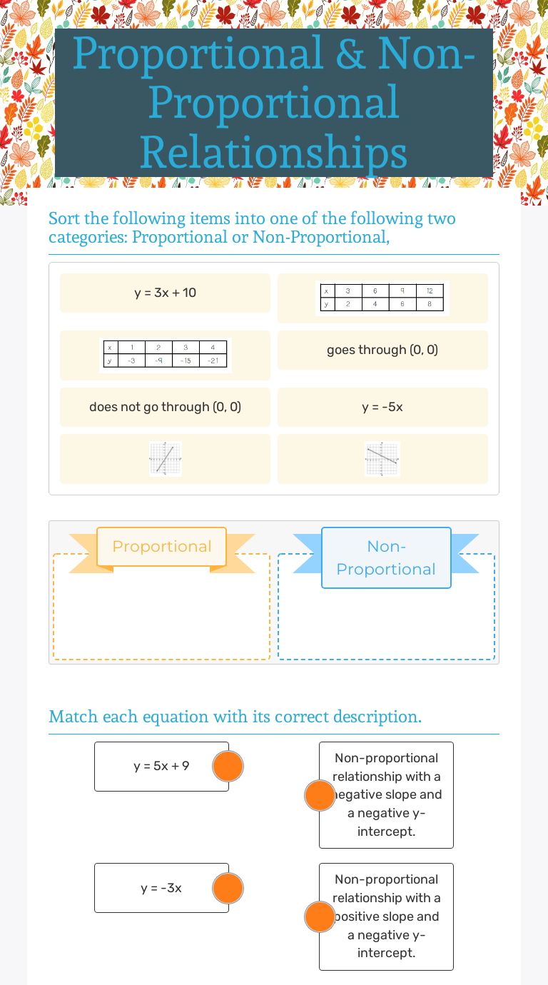 Proportional Non Proportional Relationships Interactive Worksheet