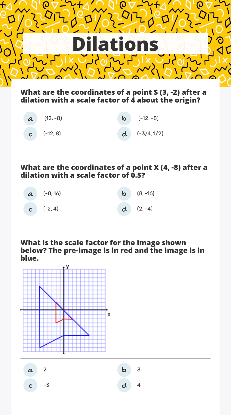 Dilations worksheet preview image