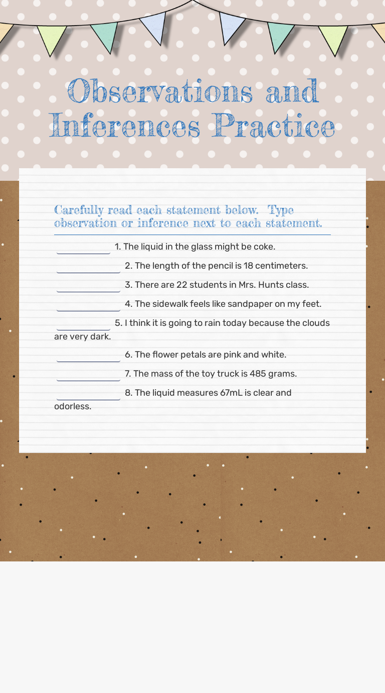 Observations and Inferences Practice  Interactive Worksheet by In Observation And Inference Worksheet