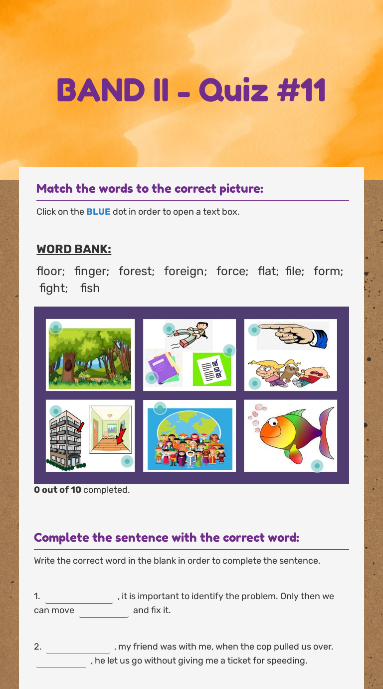 BAND II - Quiz #11 worksheet preview image