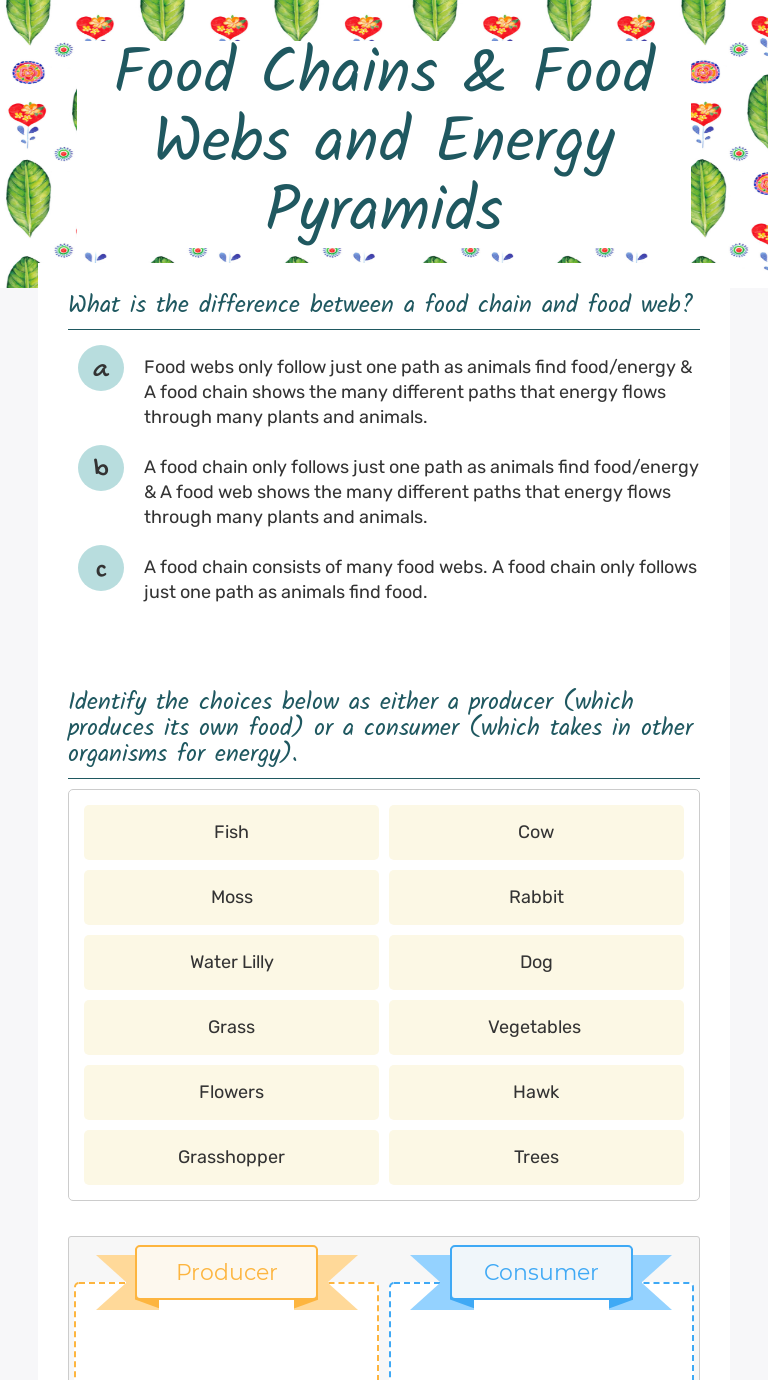 Food Chains & Food Webs And Energy Pyramids | Interactive Worksheet By ...