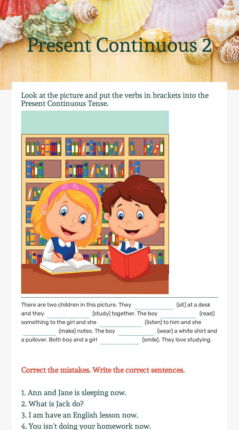 Present Continuous 2 Grade 5 worksheet preview