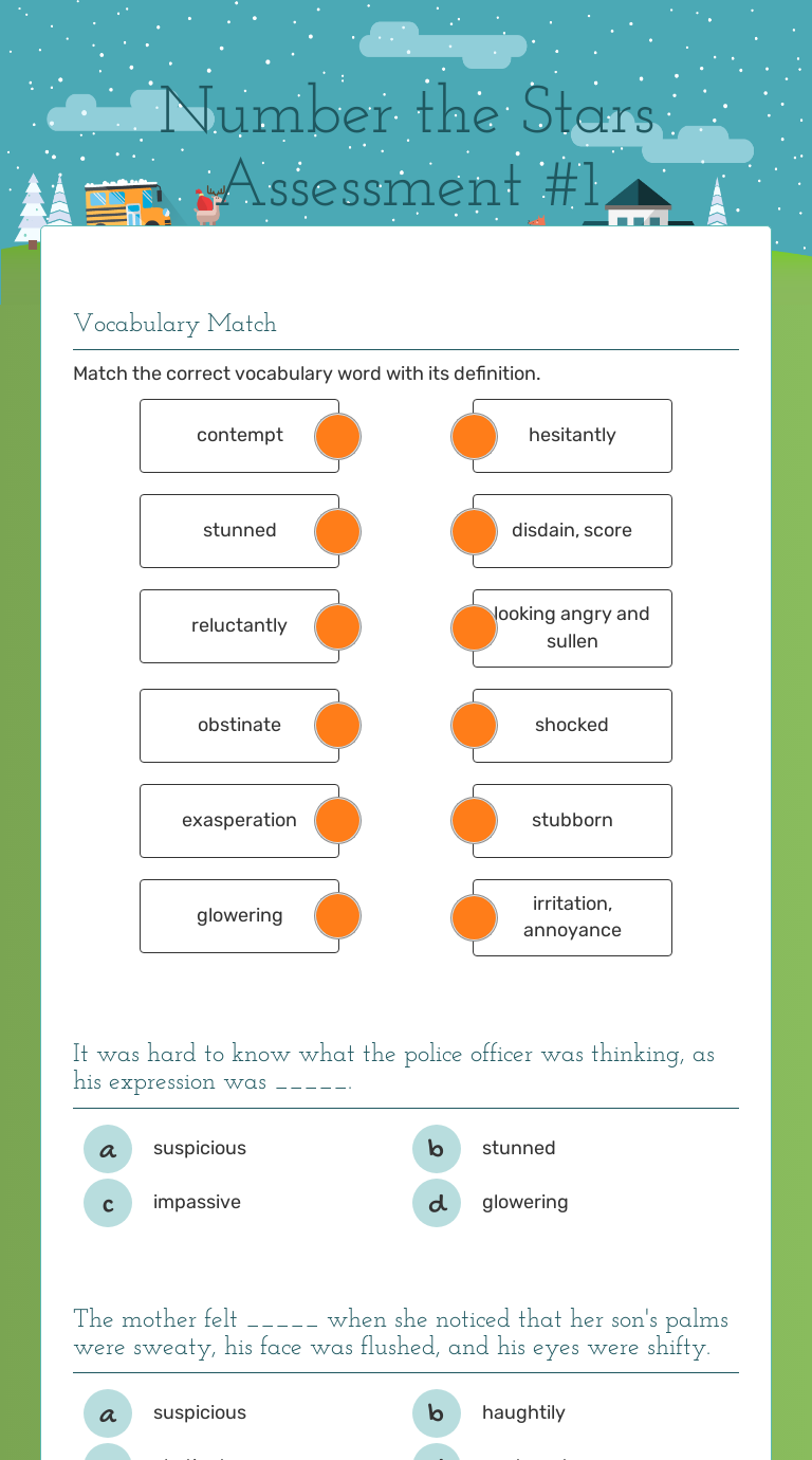Number the Stars Assessment #1 worksheet preview image