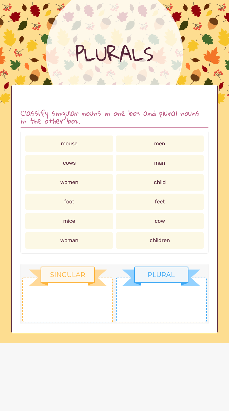 PLURALS | Interactive Worksheet by Toñi Gutiérrez Colino | Wizer.me