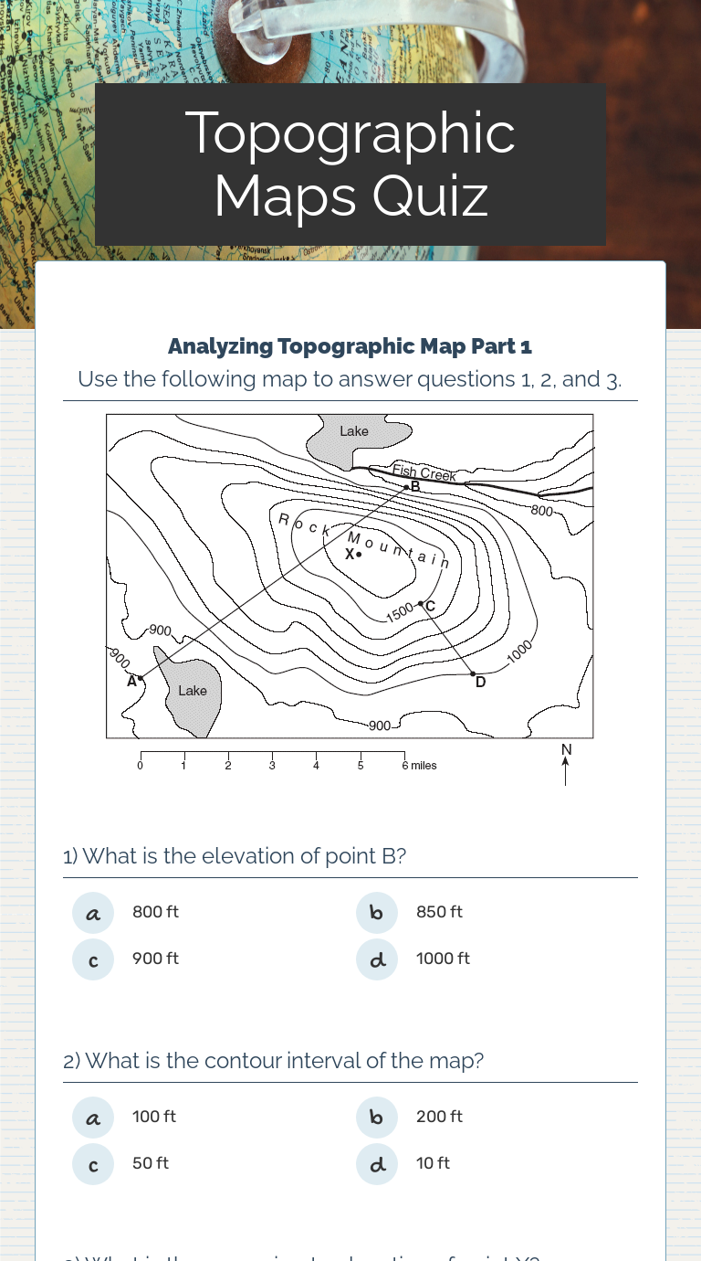 Topographic Map Exercise Answers