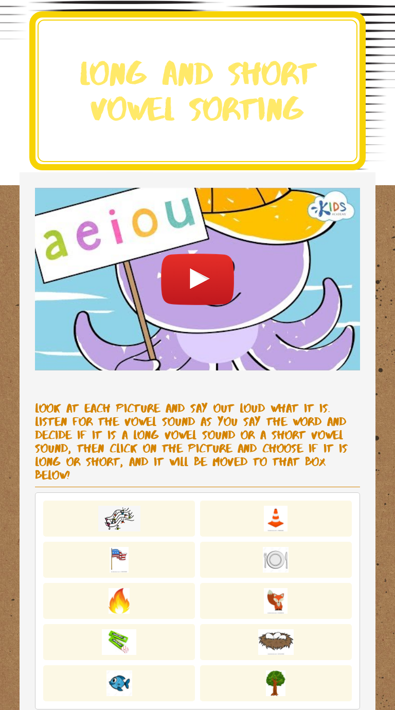 Long and Short Vowel Sorting worksheet preview image