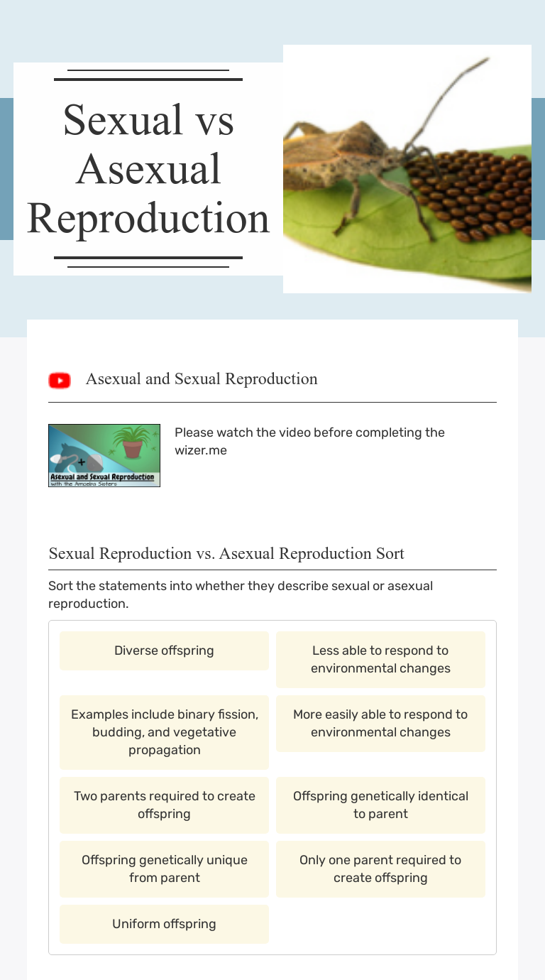 Sexual Vs Asexual Reproduction Interactive Worksheet By Andrea Harrison Wizerme 