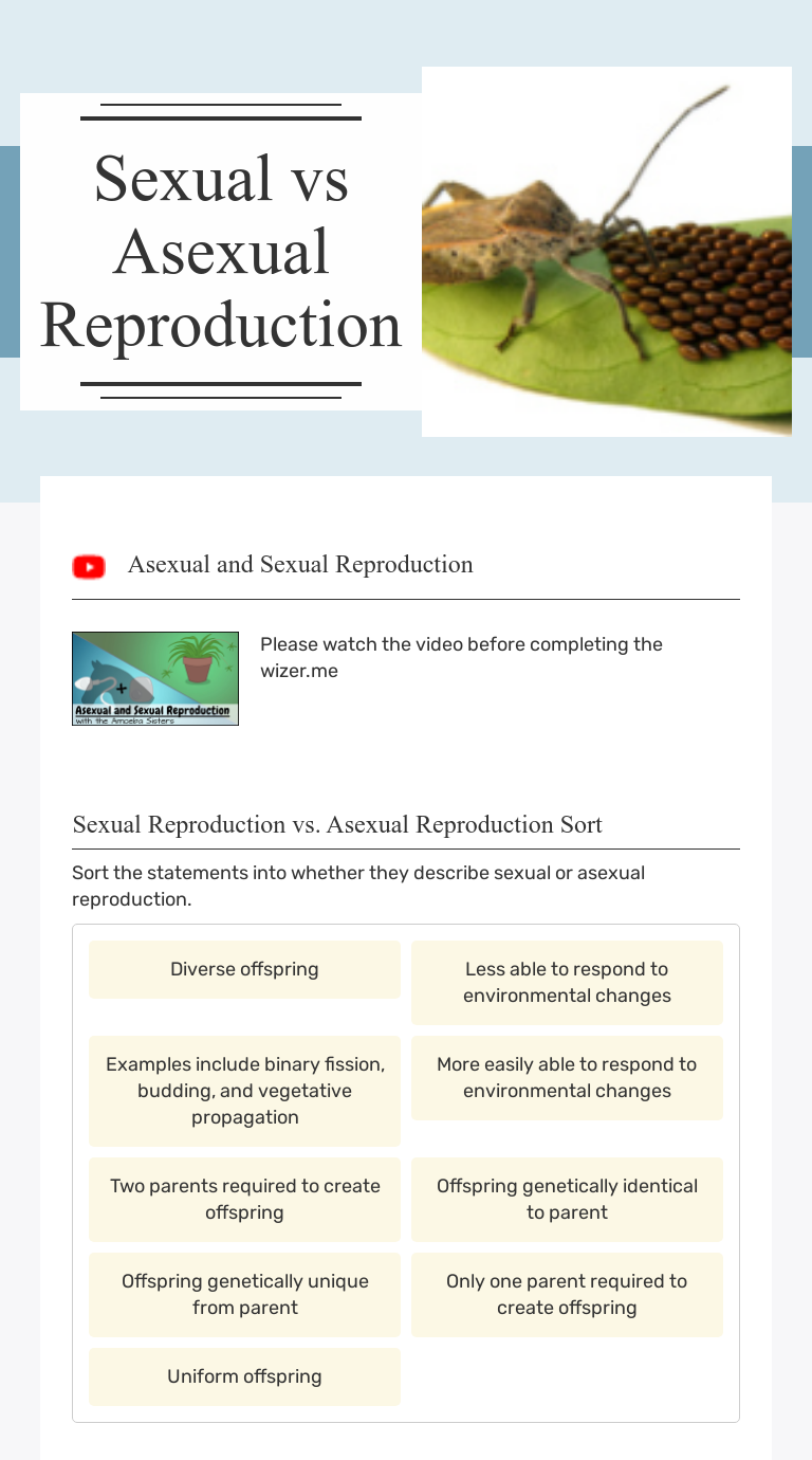 Sexual Vs Asexual Reproduction Interactive Worksheet By Andrea Harrison Wizerme 5860