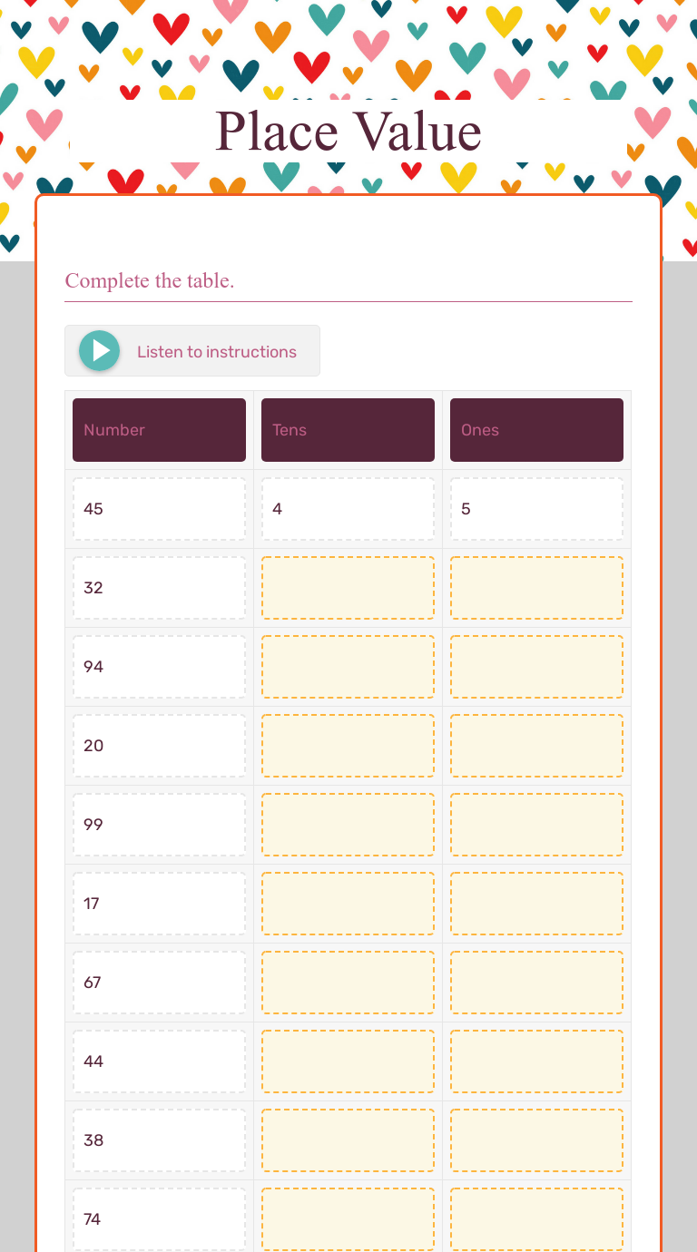 Place Value worksheet preview image