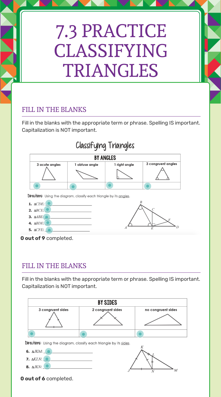 73 Practice Classifying Triangles Interactive Worksheet By Caitlin Jones Wizerme 0725